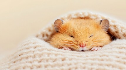 Cute hamster sleeping in a cozy blanket