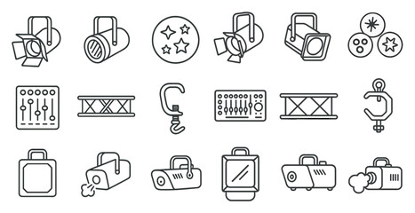 Collection of lighting equipment and accessories. The items include a light stand, a light fixture, a light bulb, a light switch, a light bulb holder, a light bulb socket, a light bulb holder