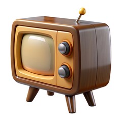 Retro television with wooden casing and antenna on white background