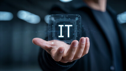 Hand presenting digital I T interface image