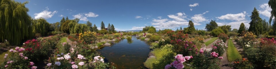 Obraz premium Stunning 360 degrees panoramic view of a blooming garden nature hdr landscape clear sky