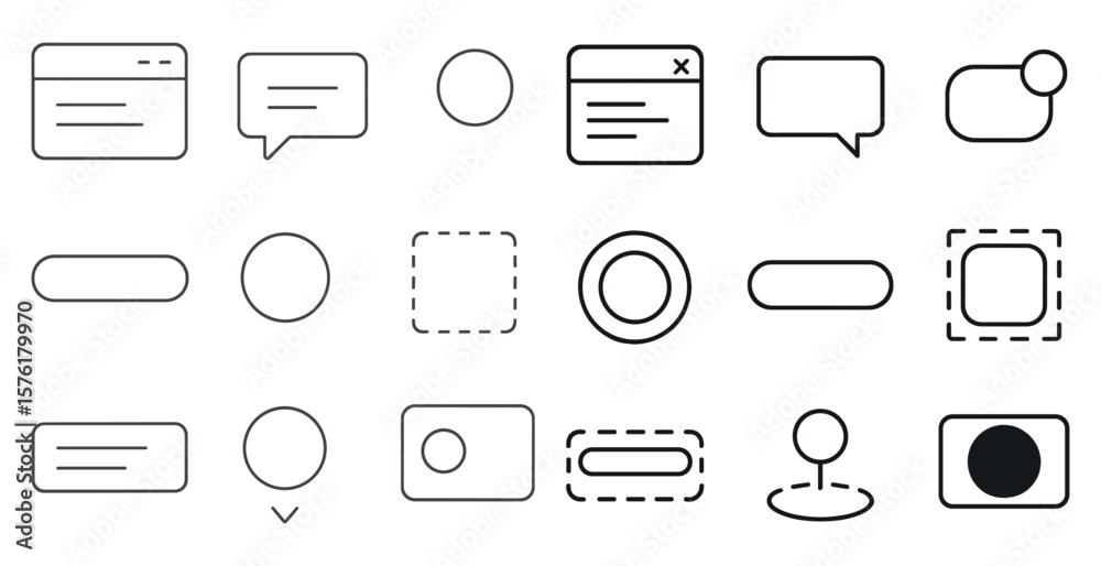 Fototapete Collection of icons for a computer program. The icons include a camera, a speech bubble, a button, and a point