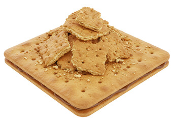Isolated Cracker Sandwich with Chocolate Filling and Crumbled Topping