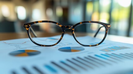 Close-up of eyeglasses resting on financial data.