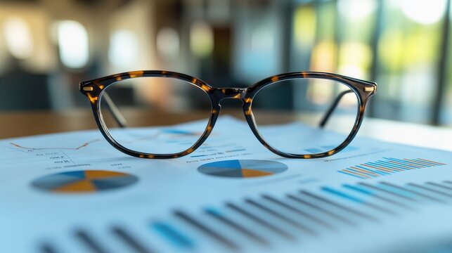 Close-up of eyeglasses resting on financial data.