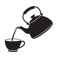 Kettle Pouring Liquid Into A Cup Vector Illustration Black And White