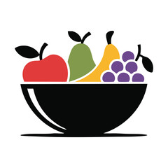 Stylized Fruit Bowl Vector Illustration Featuring Apple Pear And Grapes