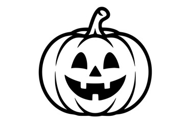 Cute Halloween pumpkin icon with a happy face and a smiling mouth perfect for kids crafts, coloring books and party invitations, svg, vector, transparent, isolated