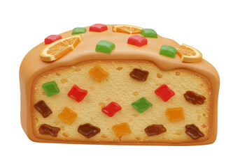 Isolated Fruity Christmas Cake Slice with Candied Fruit Topping
