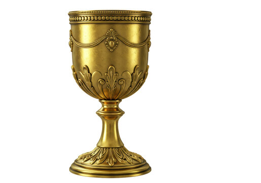 Isolated Ornate Gold Chalice with Intricate Leaf Detailing