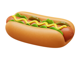 Isolated Hot Dog with Mustard Pickles and Bun