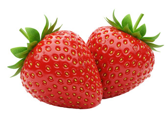 Isolated Pair of Fresh Juicy Strawberries with Dew Drops