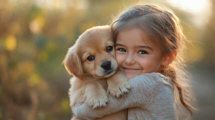 a child hugging a puppy with pure happiness