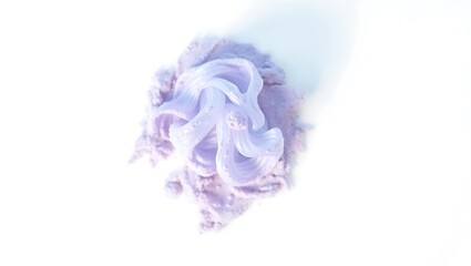 A soft cloud of light purple fabric resting on a bright white surface with subtle shadows around it
