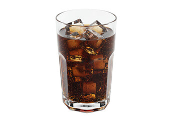 Isolated Refreshing Cola Drink with Ice Cubes in Glass