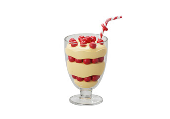 Isolated Layered Dessert Parfait with Whipped Cream and Berries