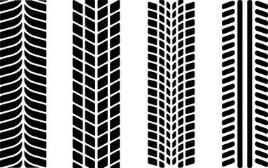 Four distinct black tire tread patterns on a white background