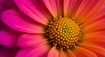 Radiant Abstract Bloom with Magenta-to-Yellow Petals in Macro Floral Composition
