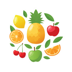 Obraz premium Set of Fruit Vector Icons – Colorful Assorted Fresh Fruits in Flat and Minimalist Style