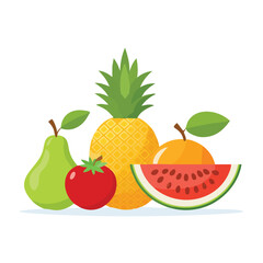 Set of Fruit Vector Icons &ndash; Colorful Assorted Fresh Fruits in Flat and Minimalist Style
