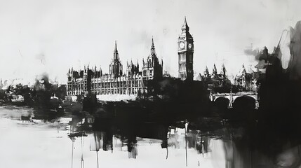 Fototapeta premium A monochrome cityscape rendering of the Houses of Parliament.