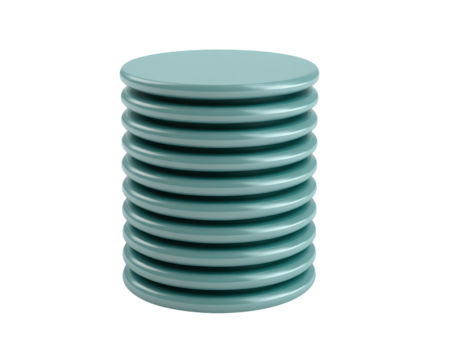 Stack of Teal Discs: A vertically stacked column of smooth, teal-colored discs creates a visually appealing abstract image, perfect for design projects needing a modern and minimalist aesthetic.
