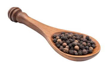 Aromatic Spices: Close-up image of whole peppercorns nestled in a wooden spoon, capturing the essence of culinary delight. The image is a vibrant display of textures and flavors for food enthusiasts.