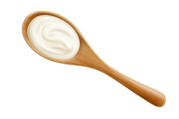 Yogurt in Wooden Spoon: Creamy, smooth yogurt rests in a rustic wooden spoon, ready to be enjoyed.
