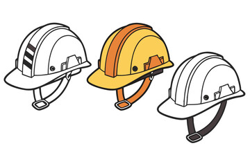 Illustrative Trio of Construction Helmets Safety and Style Depicted in Cartoon Rendering