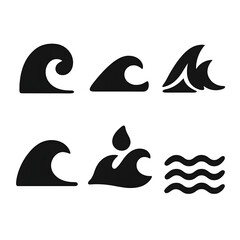Obraz premium Fluid Pictogram Set Wave Silhouette Icons, Vector Signs - Capture the essence of ocean motion with this versatile set of wave icons. Silhouette pictogram, black and white, Flat black