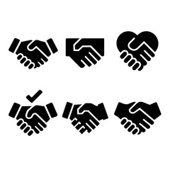 Obraz premium Pictogram Set of Handshake Silhouette Signs and Icons Business Agreements, Collaboration, Partnership, and Teamwork Silhouette pictogram, black and white, Flat black
