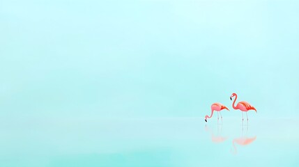 Two Flamingos in Turquoise Water