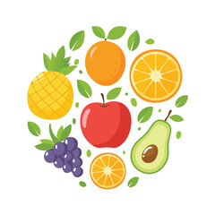 Set of Fruit Vector Icons &ndash; Colorful Assorted Fresh Fruits in Flat and Minimalist Style