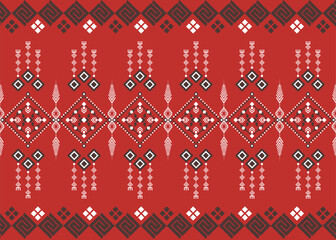 fabric red Thai stlys seamless pattern red geometric shape The fabric patterns blend together to form acomplex, seamless pattern on a cloth-like surface Reminiscent of traditional cultural herita