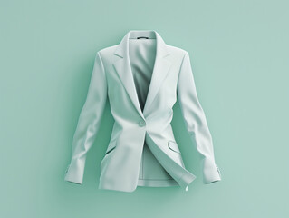 tailored blazer floating on pastel mint background
