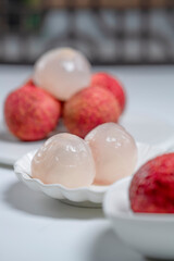 Fresh lychee and peeled lychee pulp