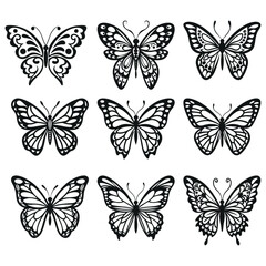 Obraz premium Colorful vector butterfly set isolated on white, perfect for nature, spring, or summer designs, featuring various insect silhouettes and beautiful wing patterns