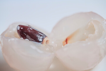 Fresh lychee and peeled lychee pulp