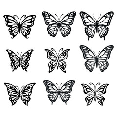 Vector silhouette set of flying butterflies, a beautiful insect collection for spring and summer nature designs