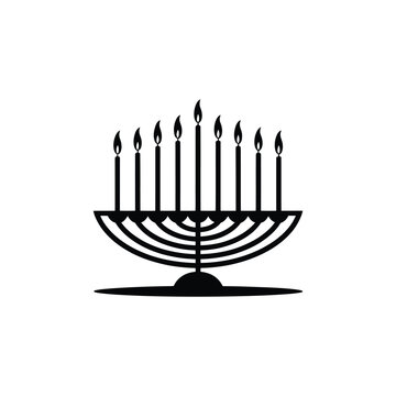 black menorah with lit candles clip art preview