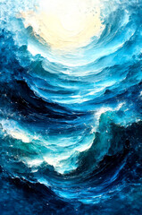 Sunlit Celestial Ocean Waves in Abstract Light, Dreamlike Flow of a Cosmic Sea -Generative AI
