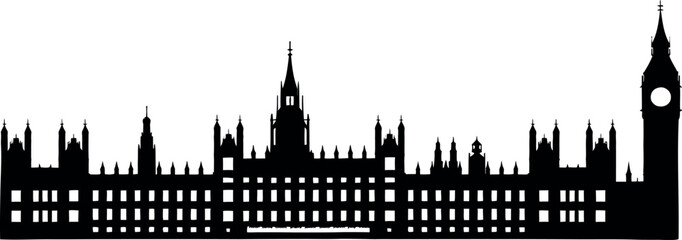 Iconic silhouette of the houses of parliament and big ben in london