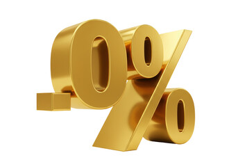 Isolated Golden Zero Percent Symbol Discount Offer