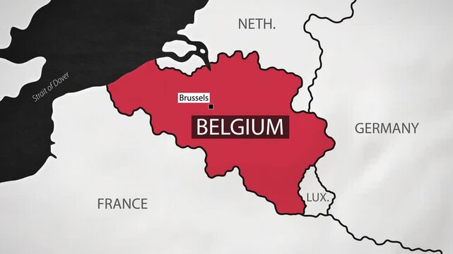 Belgium Map - Fast Zooming from World Map. Animated Motion Graphics Shape Map of the Belgium. 4K Resolution Stock Video for News, Vlogs etc.