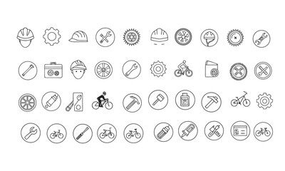 Bicycle services line icon set