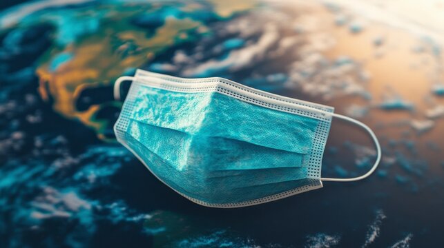 Medical Face Mask on Earth Globe Highlighting Global Health Concerns
