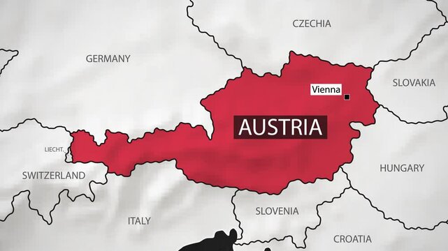 Austria Map - Fast Zooming from World Map. Animated Motion Graphics Shape Map of the Austria. 4K Resolution Stock Video for News, Vlogs etc.