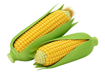Isolated Fresh Corn on the Cob with Green Husks