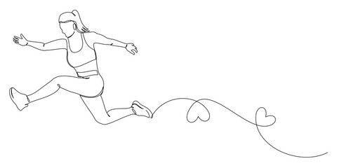 continuous line drawing of energetic woman running.healthy sports training concept 15