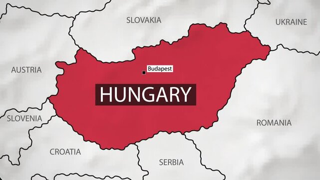Hungary Map - Fast Zooming from World Map. Animated Motion Graphics Shape Map of the Hungary. 4K Resolution Stock Video for News, Vlogs etc.